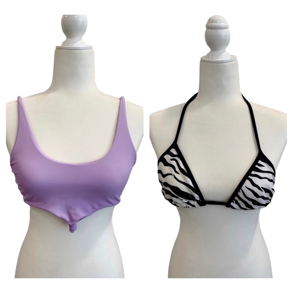 Two for 10!  One itsy-bitsy triangle top, and one knot tie bra top.